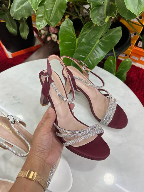 Rhinestone Decor Bridals Thick Heels